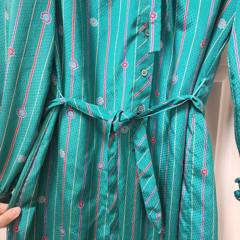 Vintage Schrader Sport Petites Green Long Sleeve Dress, Union Tag - Picture 4 of 15